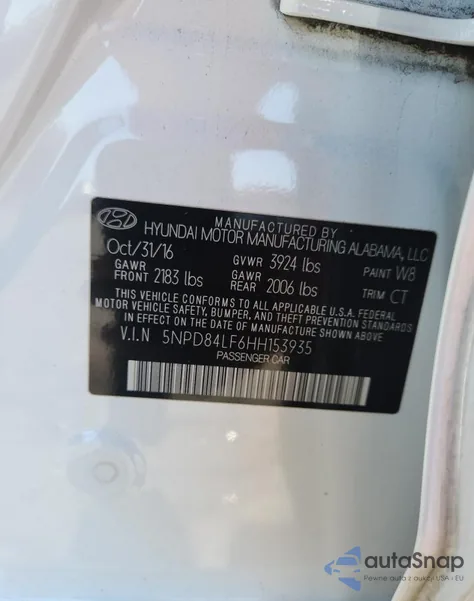 2017 Hyundai Elantra Se z USA, uszkodzony, nr VIN 5NPD84LF6HH153935